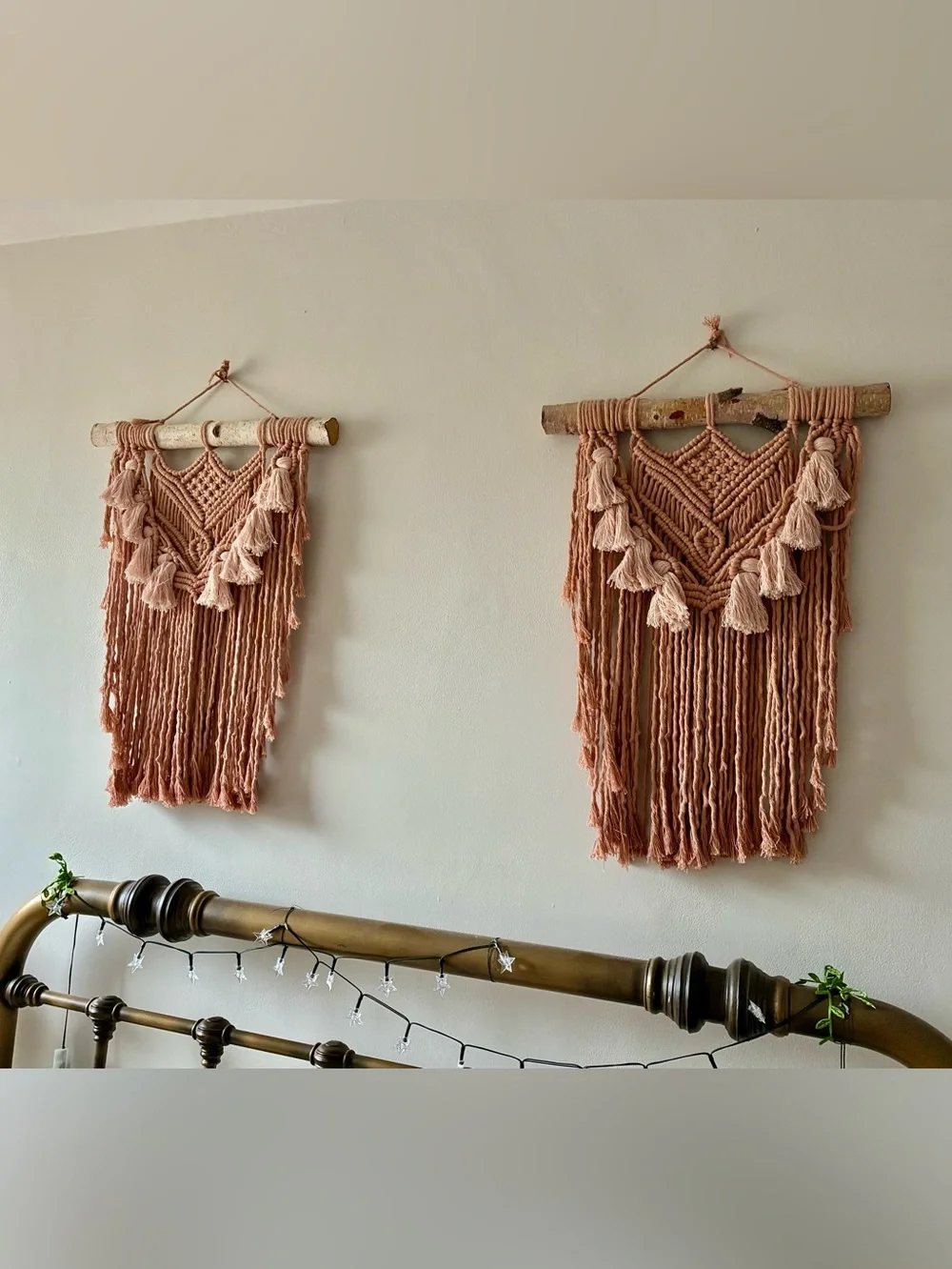 Handcrafted Pink Macrame Wall Hanging – Boho Home Accent, Set of 2